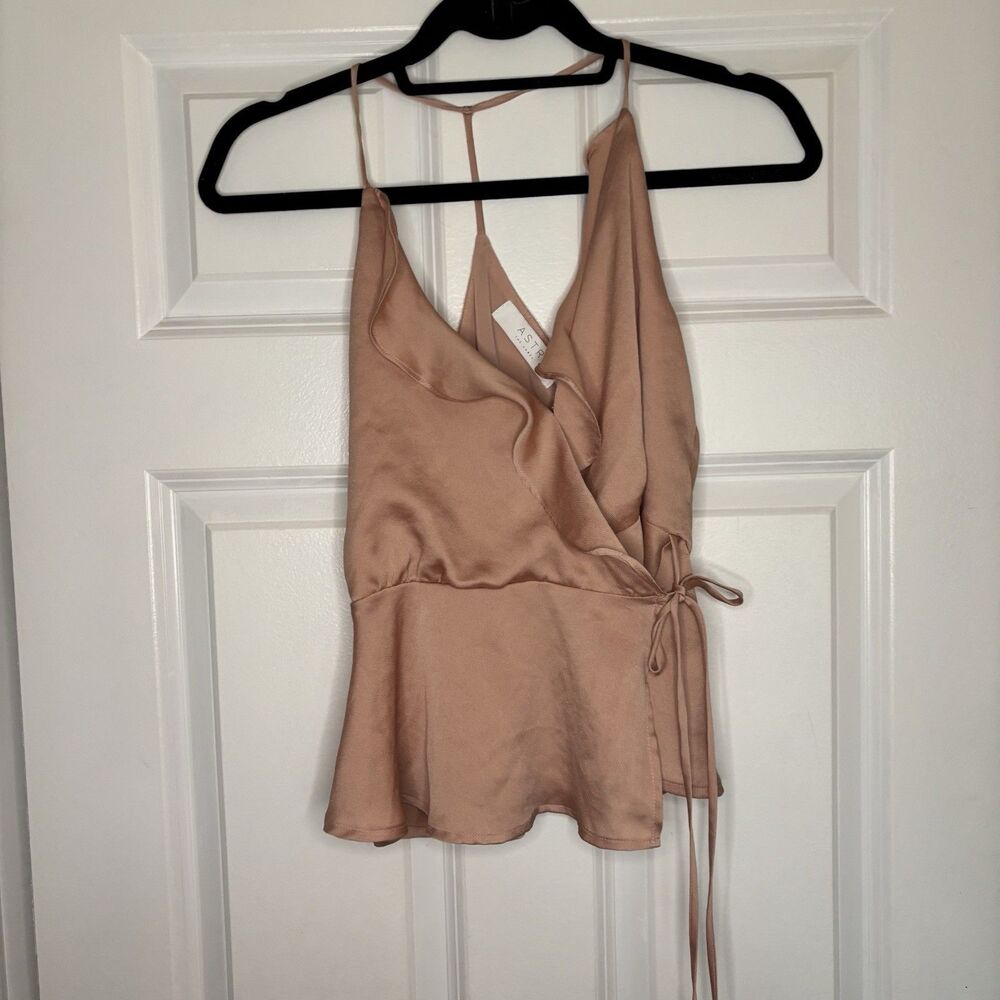 ASTR The Label Cami Wrap Top Ruffle XS Blush Pink Spaghetti Strap